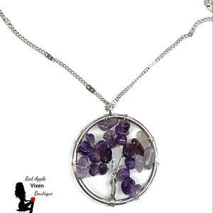 Purple Stone Wire Tree Silver Necklace